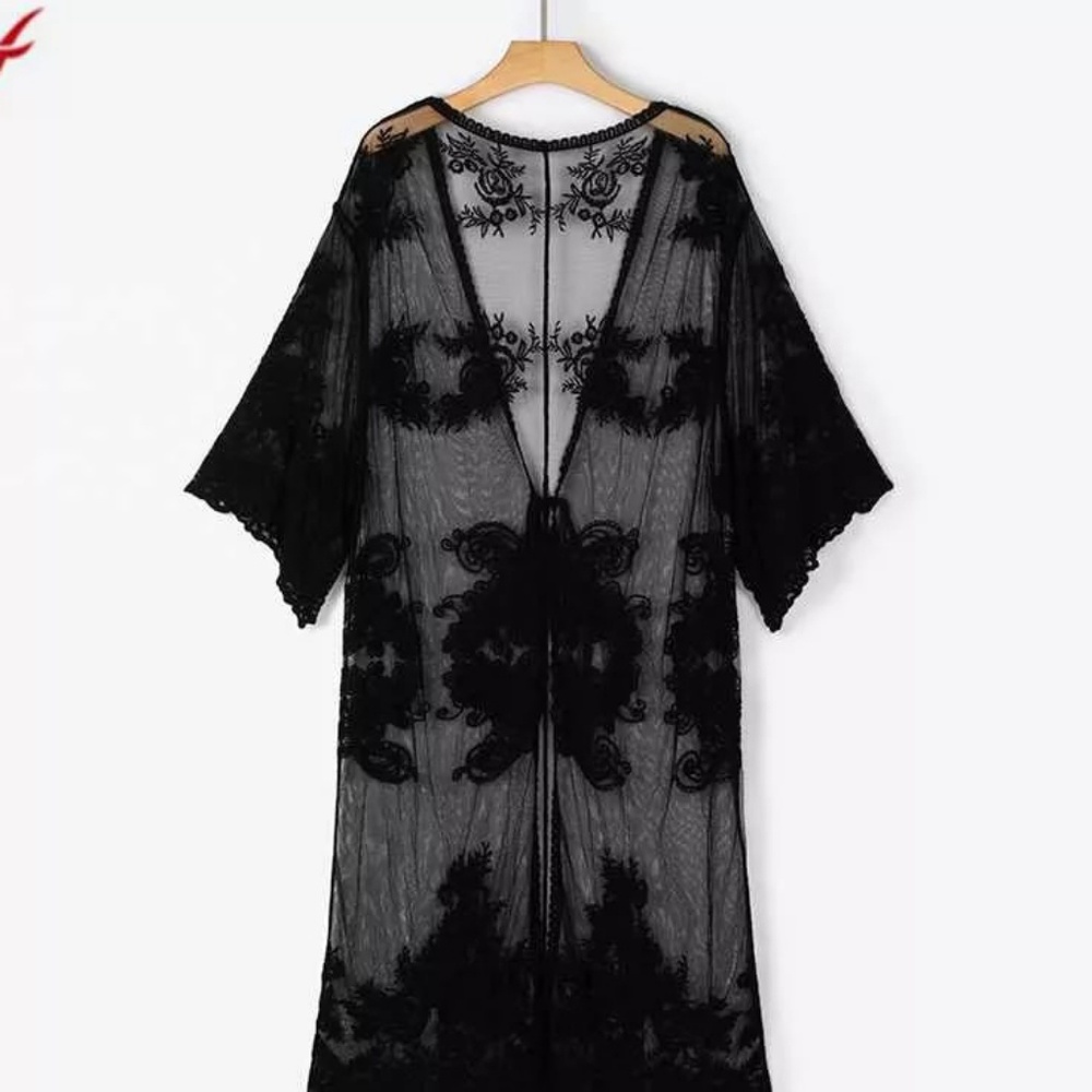 SILVIA Long Black Lace Cardigan - Picture 4 of 4
